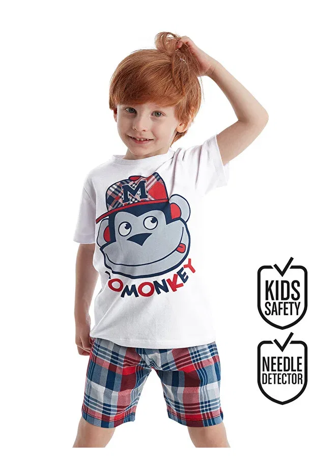 Детский комплект для мальчиков с принтом Monkey Plaid Denokids, Red