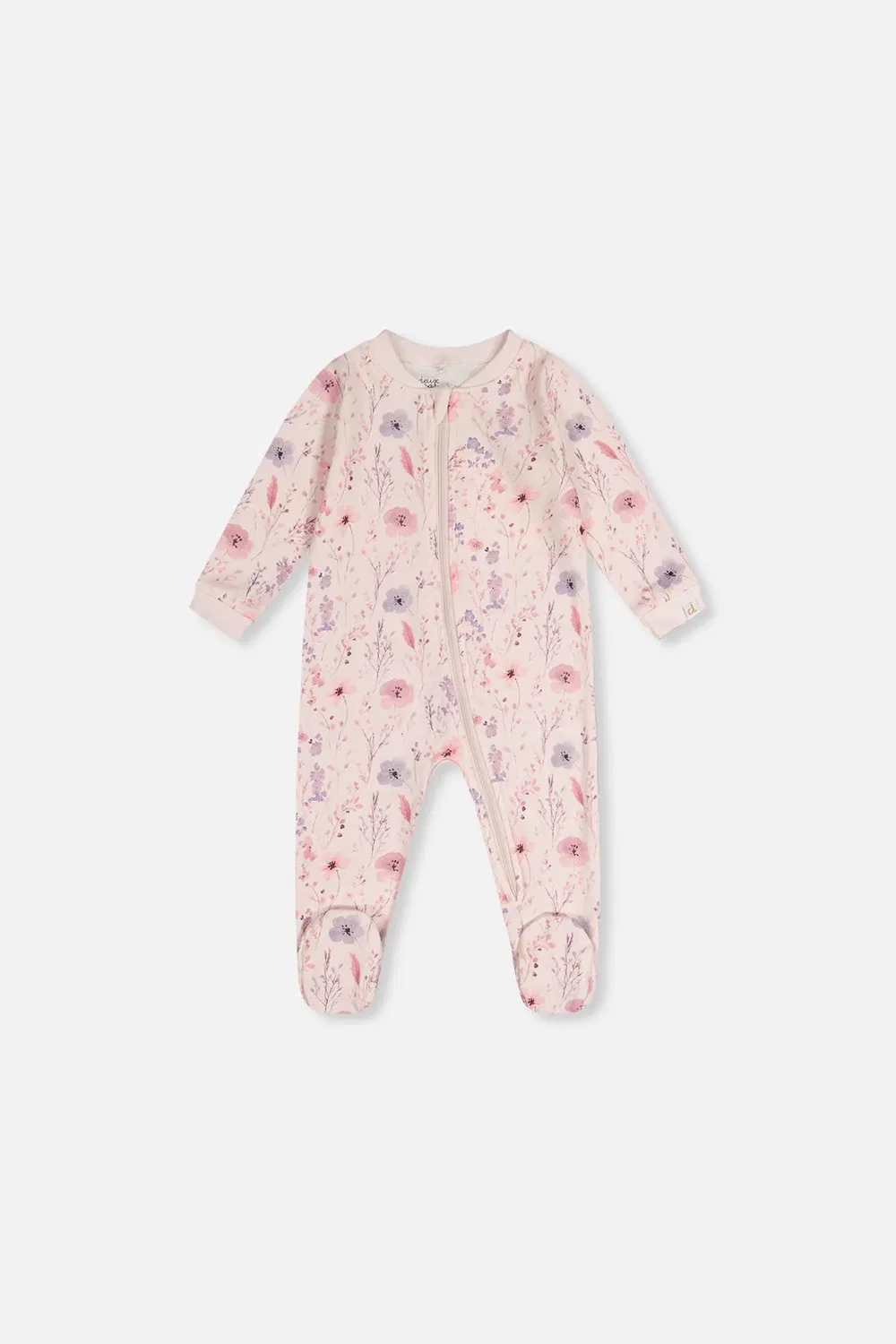 Детский комбинезон-пижама на молнии с цветочным принтом Deux par Deux, Pink Printed Flowers