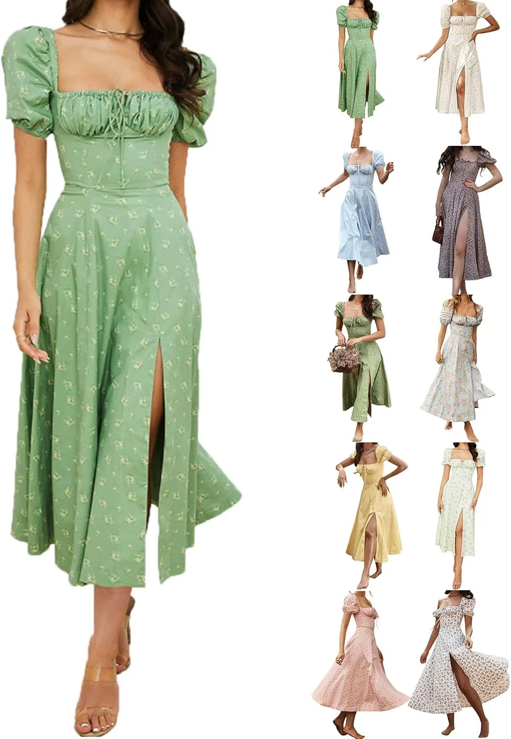 Женское макси-платье с пышными рукавами A-line, Floral Maxi Dress, A5 — фото 4