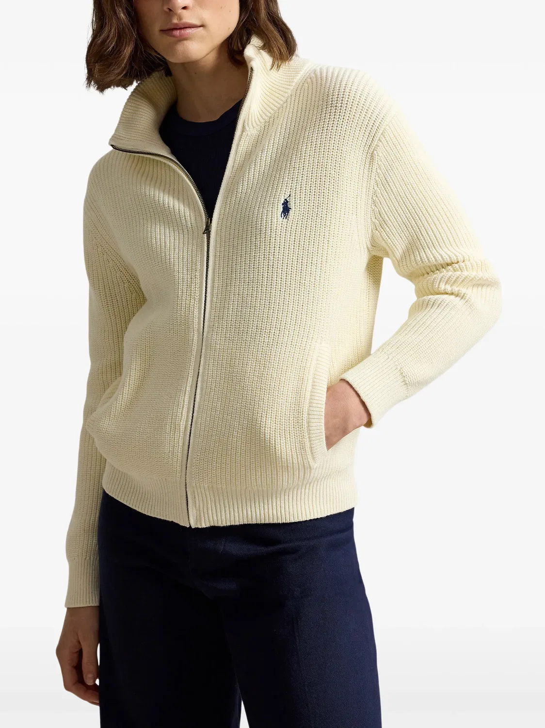 Трикотажный кардиган в рубчик из хлопка Polo Ralph Lauren, нейтральные — фото 2