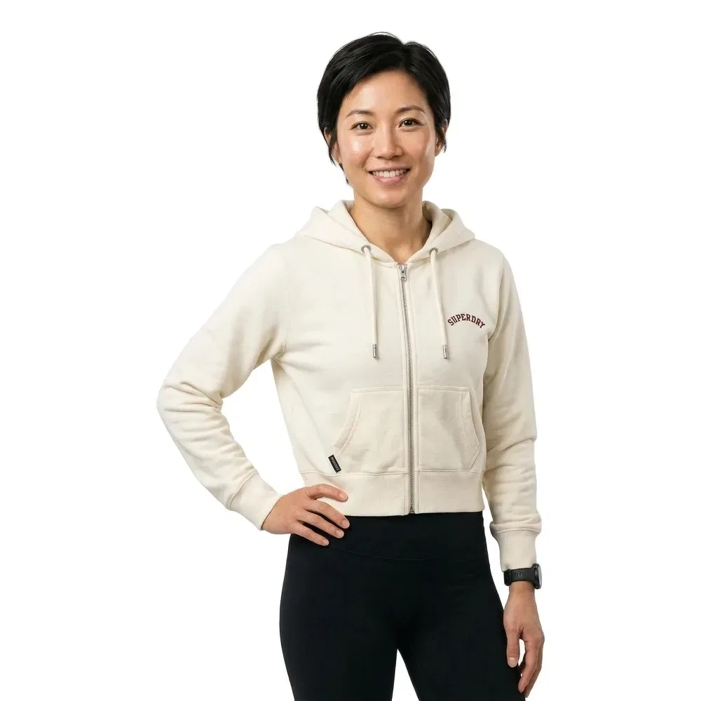 Худи молния Superdry Essential Logo Cropped, бежевый — фото 2