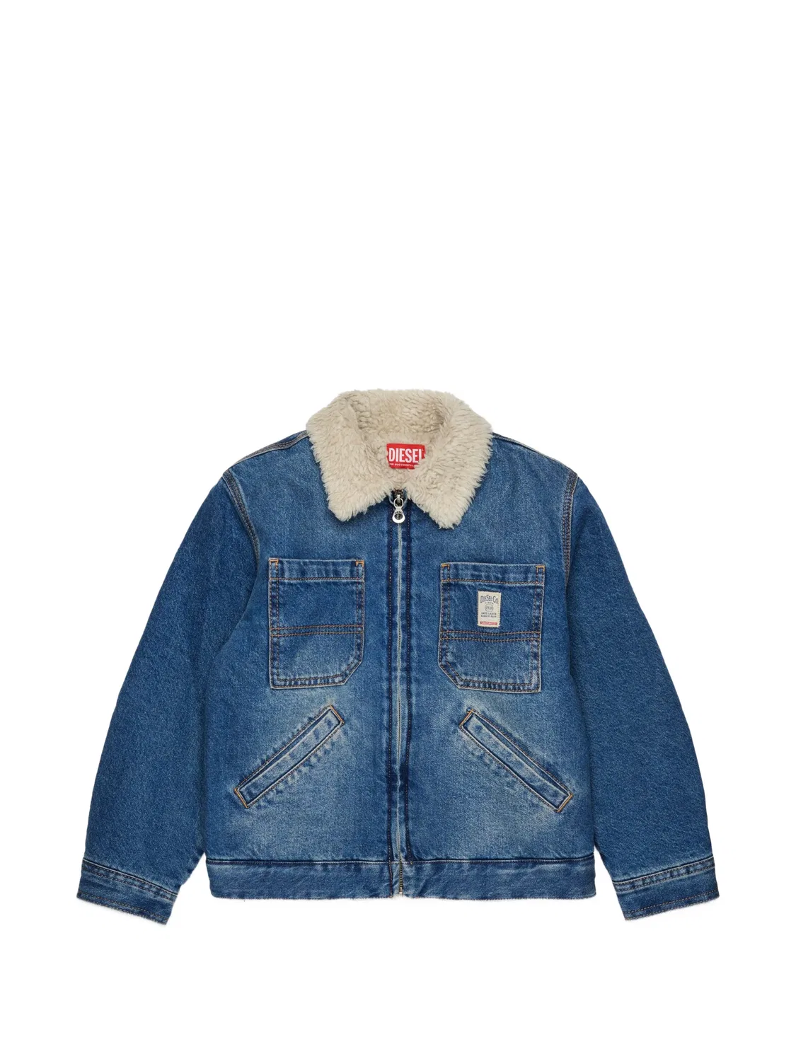 Джинсовая куртка с воротником из искусственного меха Diesel Kids, синий