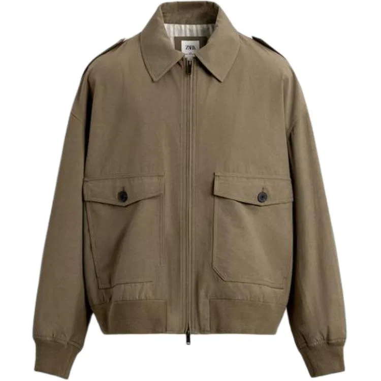 Женское пальто-куртка Khaki Lapel ZARA, Хаки