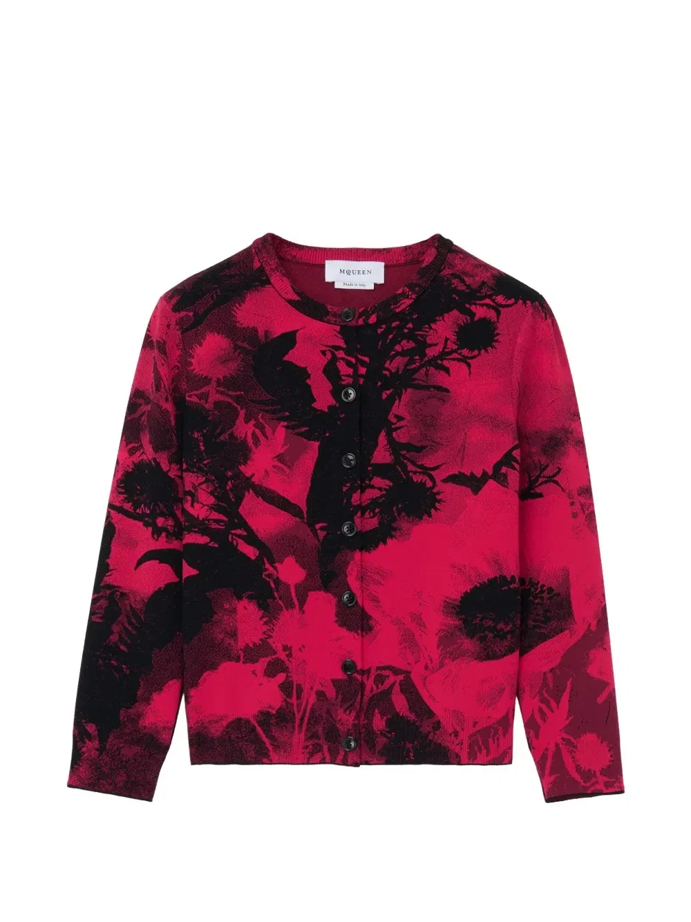Кардиган с цветочным жаккардом в красно-черном цвете Alexander Mcqueen