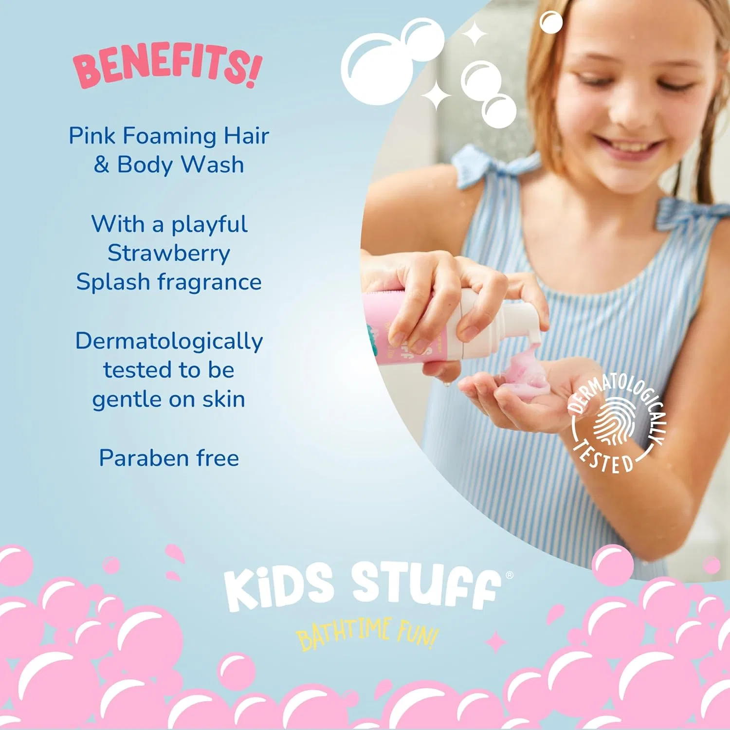 Пена для ванны и душа Kids Stuff Wacky Whip Strawberry Scented 200 мл, Pink — фото 2