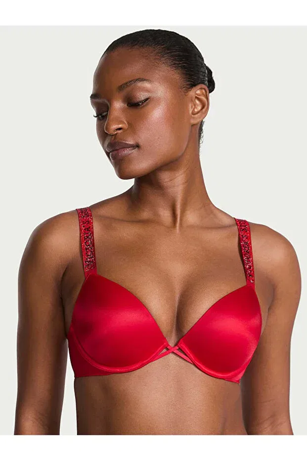 Женский бюстгальтер пуш-ап с блестящими бретелями Victoria'S Secret, Lipstick Red