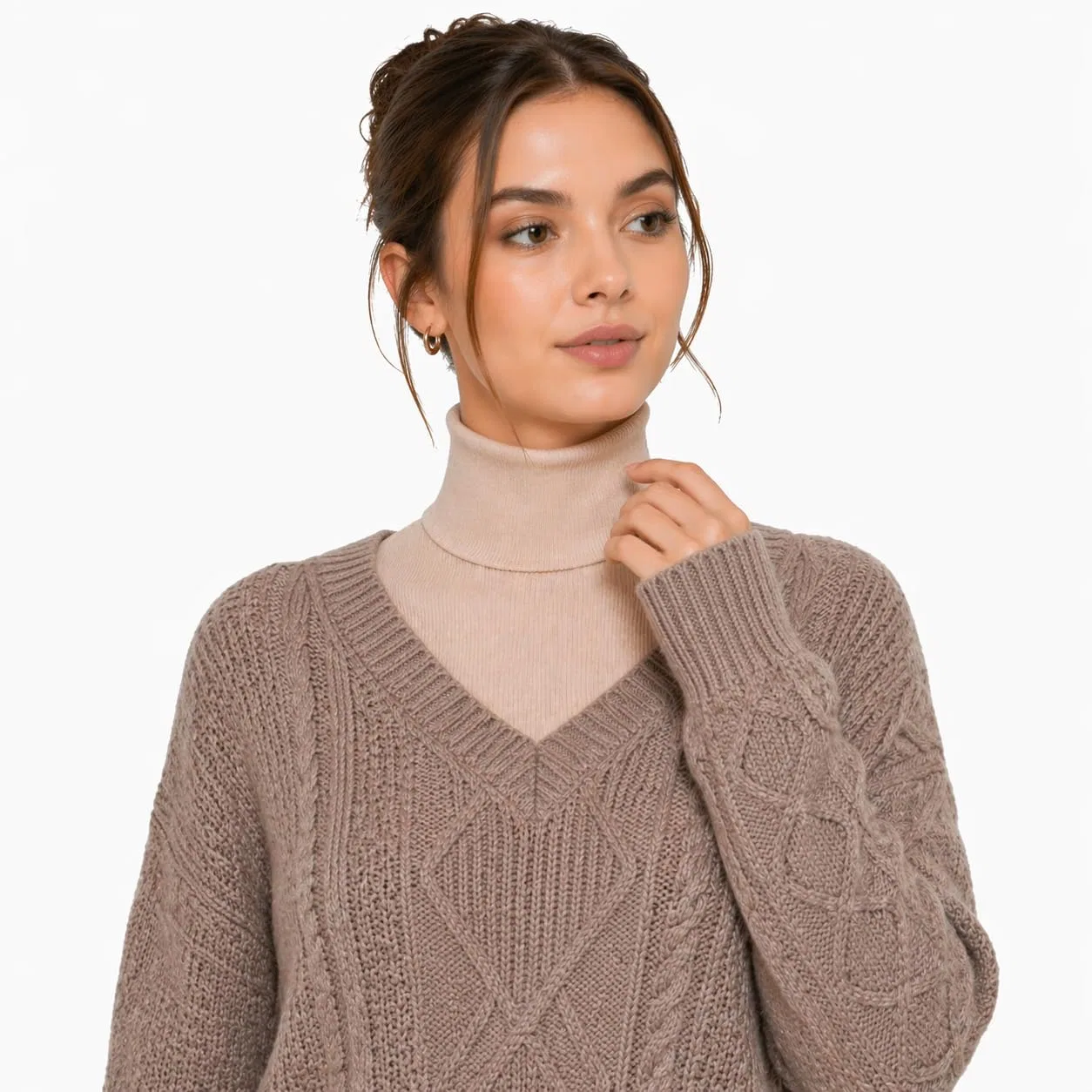 Женский воротник-манишка с имитацией водолазки AMAL, Light Beige — фото 3