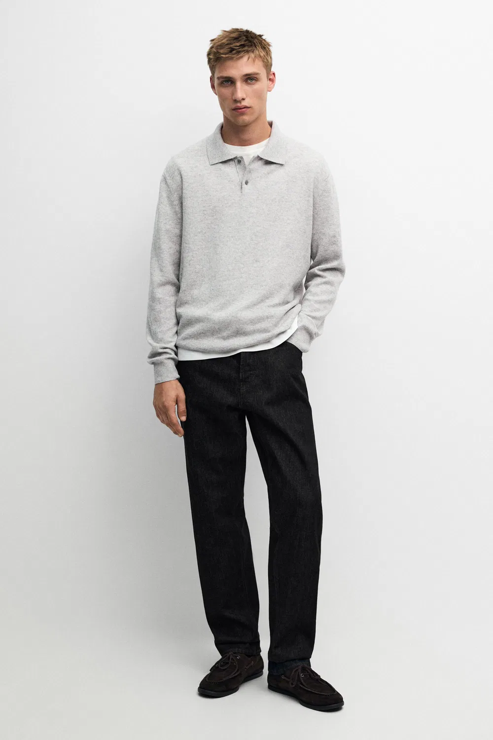 Поло-свитер Massimo Dutti Wool Blend Knit, серый меланж — фото 3