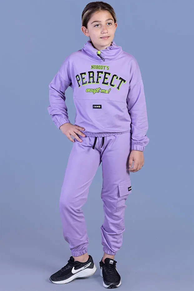 Детский спортивный комплект для девочек с принтом Turtleneck Emblem Toontoy, Lilac