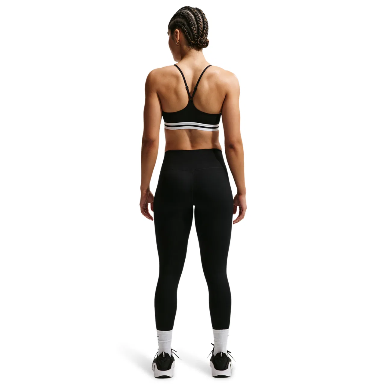Женский спортивный бюстгальтер с перекрестной спинкой, Nike Indy Logo Bra, Nike, White/Black/Black — фото 4