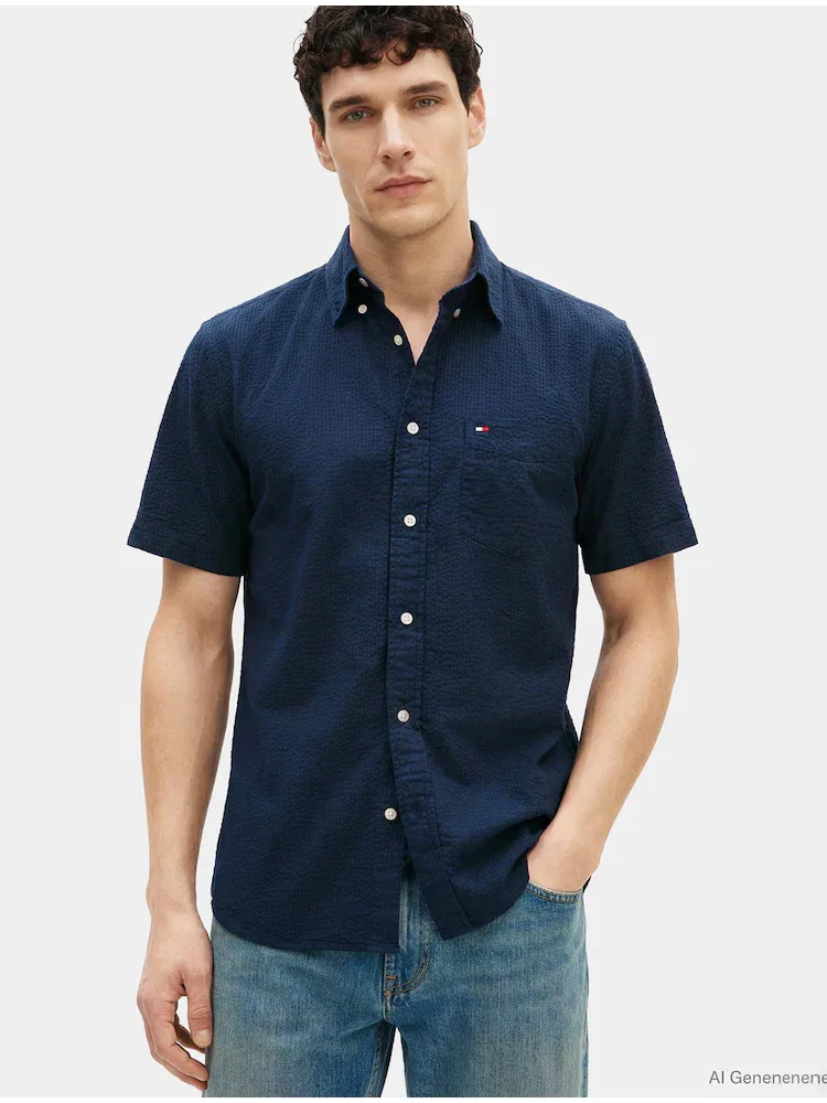 Футболка с коротким рукавом из сирсакера TOMMY HILFIGER, Navy