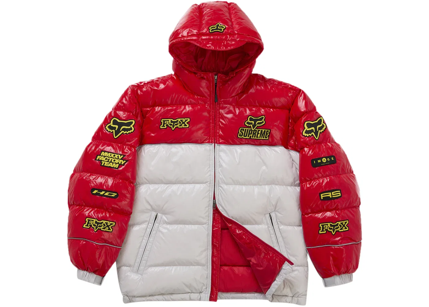 Мужская пуховая куртка с глянцевым покрытием Supreme Fox Racing Shiny Down Puffer Jacket, White — фото 2