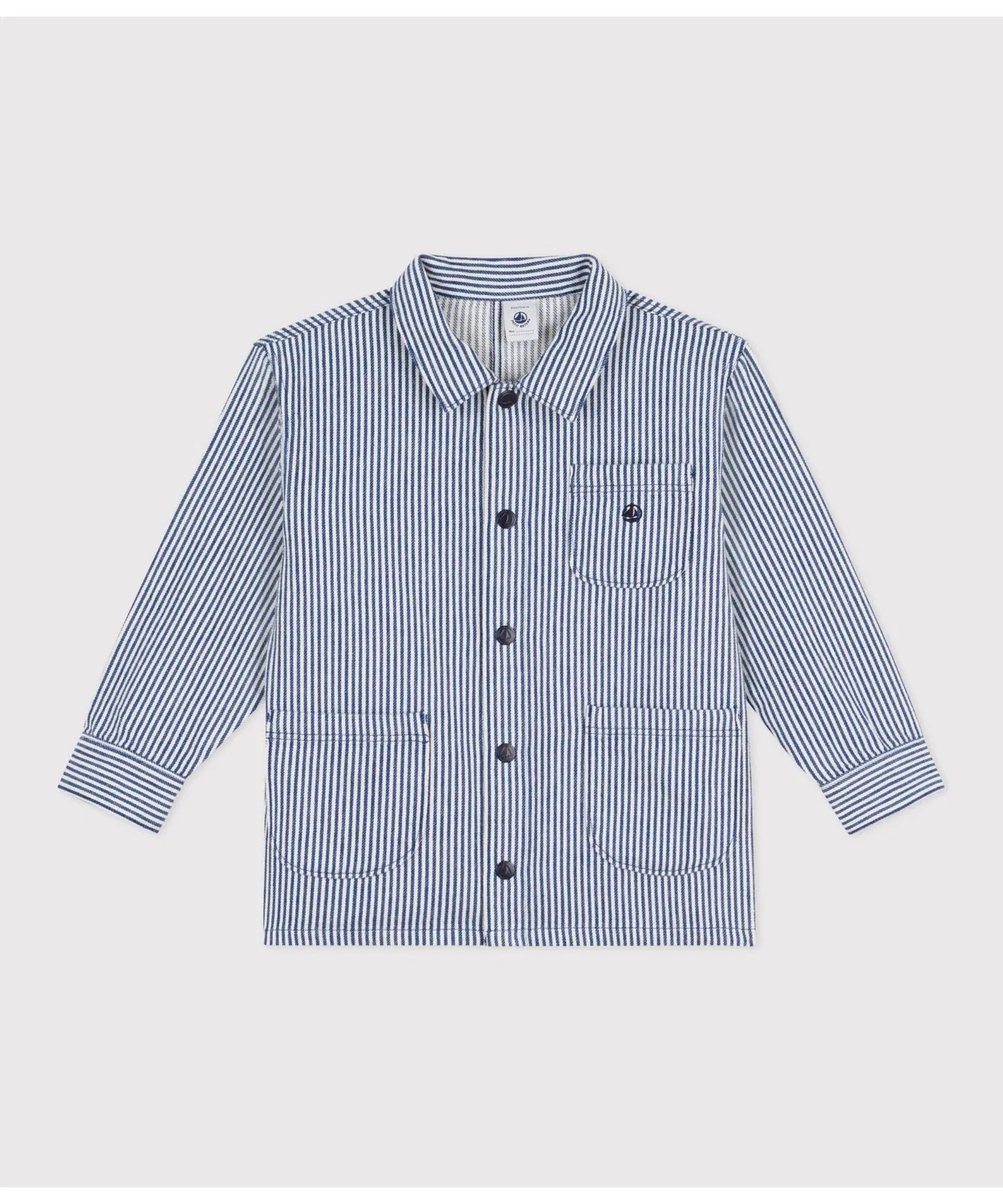 Детская куртка-рубашка с полосками, модель Striped Jacket PETIT BATEAU, White/Blue — фото 4