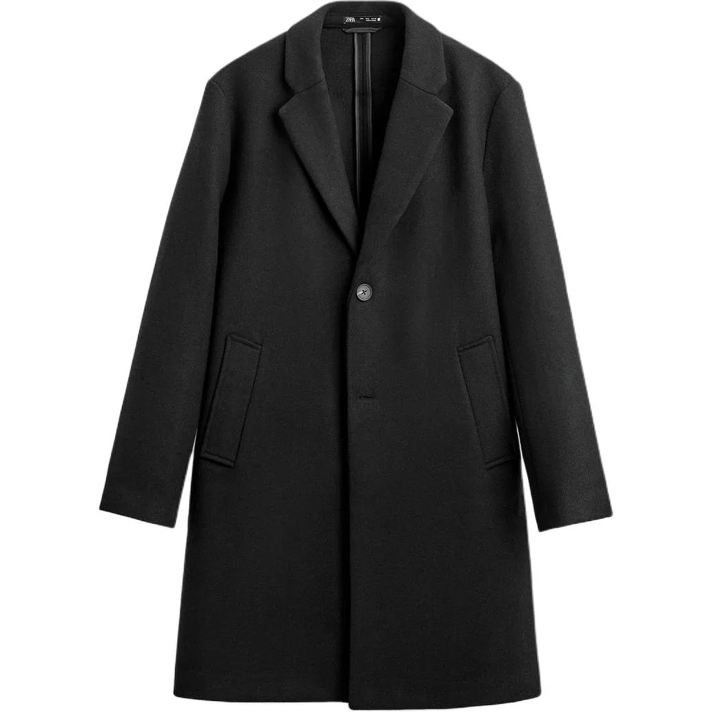 Мужское пальто с отложным воротником ZARA, Black