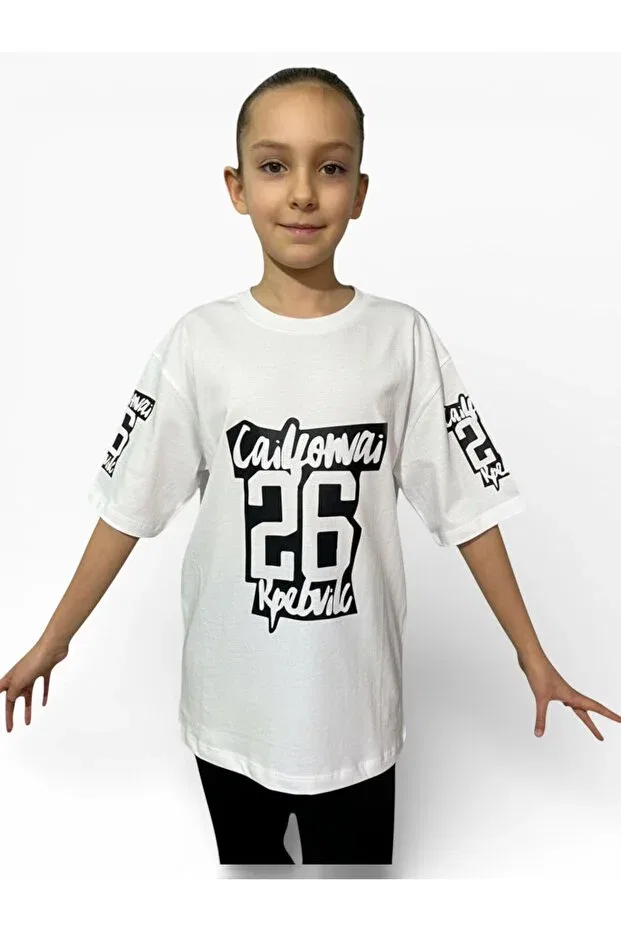 Детская хлопковое футболка для девочек с принтом California She Can Wear, White