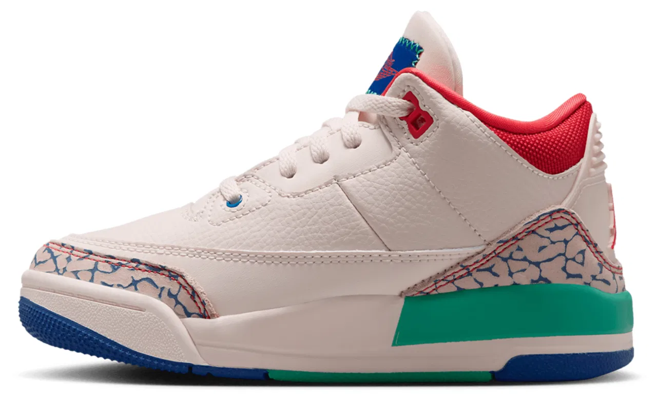 Детские кроссовки для мальчиков с кожаным верхом Jordan Retro 3 Jordan, White/Red/Green — фото 2