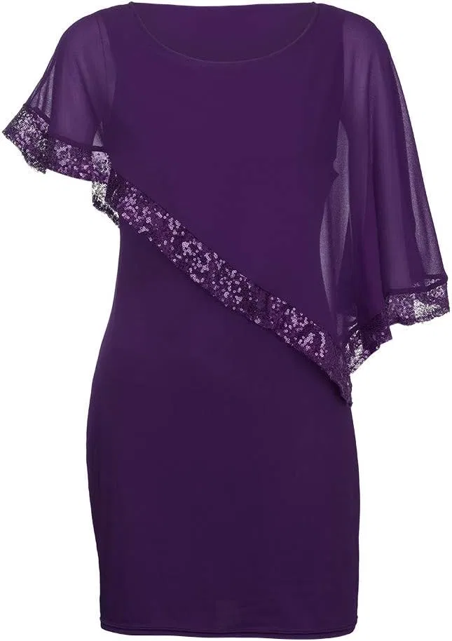 Женское мини-платье с открытыми плечами асимметричное Purple — фото 3