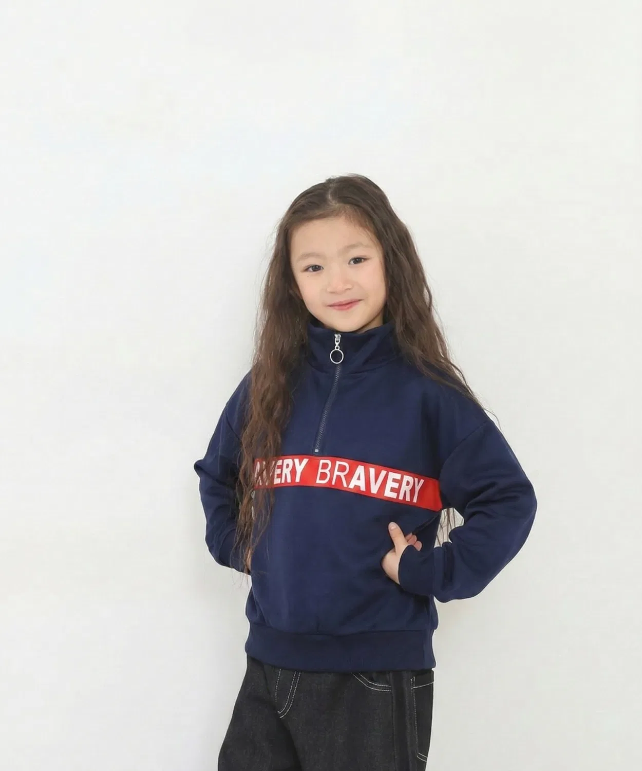 Детская футболка с длинным рукавоми полузастежкой-молнией, модель Half Zip Long Sleeve T-Shirt FUNALIVE, Off White — фото 2