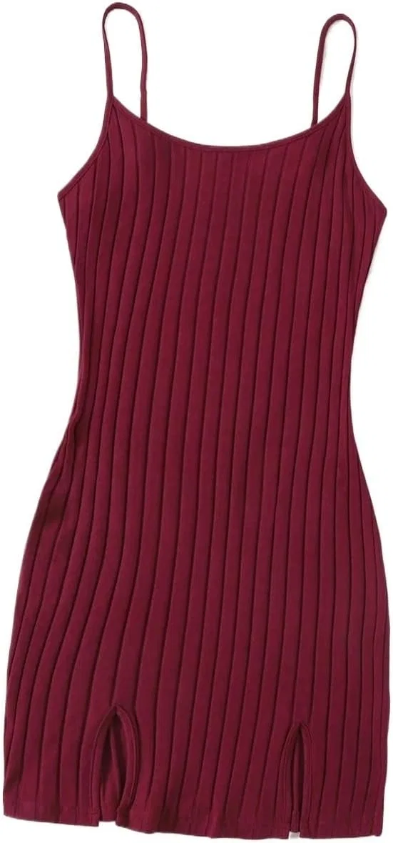 Женское короткое ками-платье с разрезом Rib-Knit, Maroon — фото 2