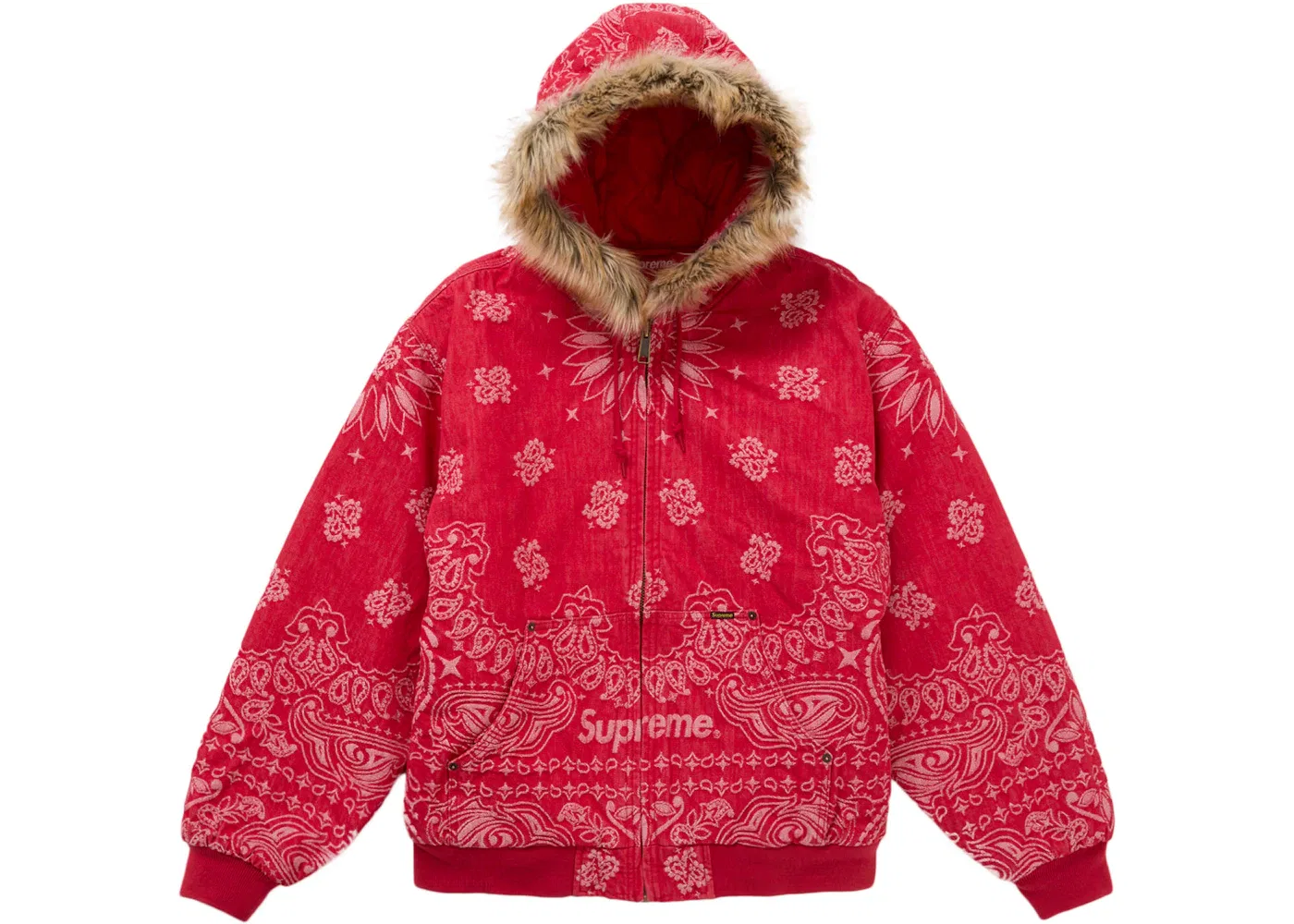 Мужская джинсовая куртка-худи с бандана-жаккардом Supreme, Red