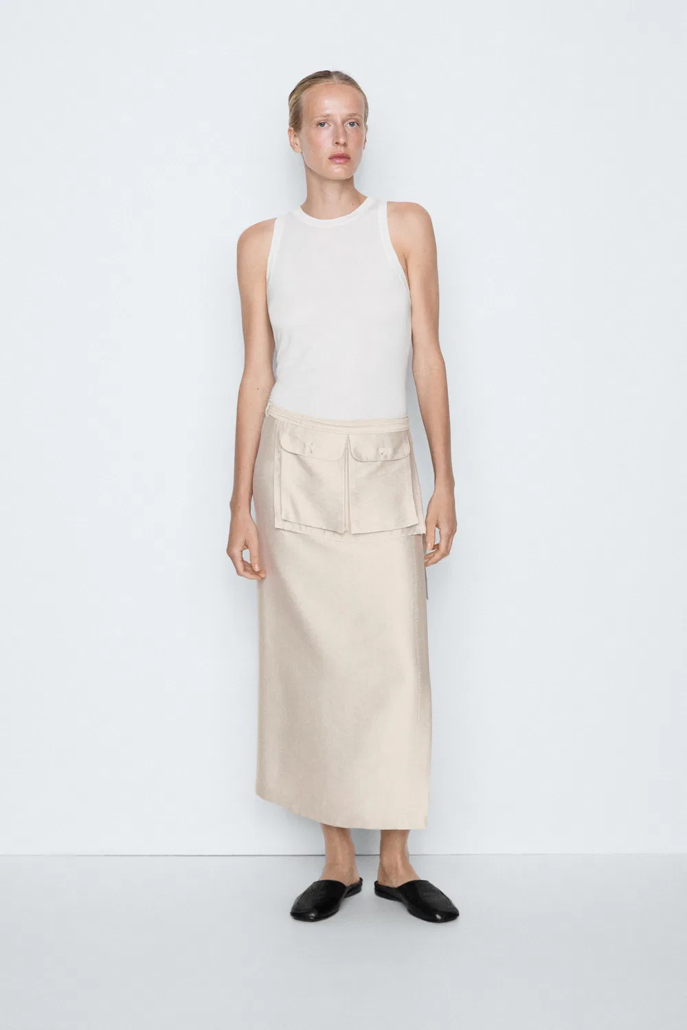 Юбка Massimo Dutti, свободная, с карманами, stone