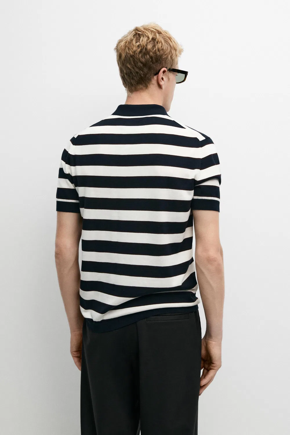 Поло Massimo Dutti 100% Cotton Striped Knit Shirt, темно-синий — фото 4