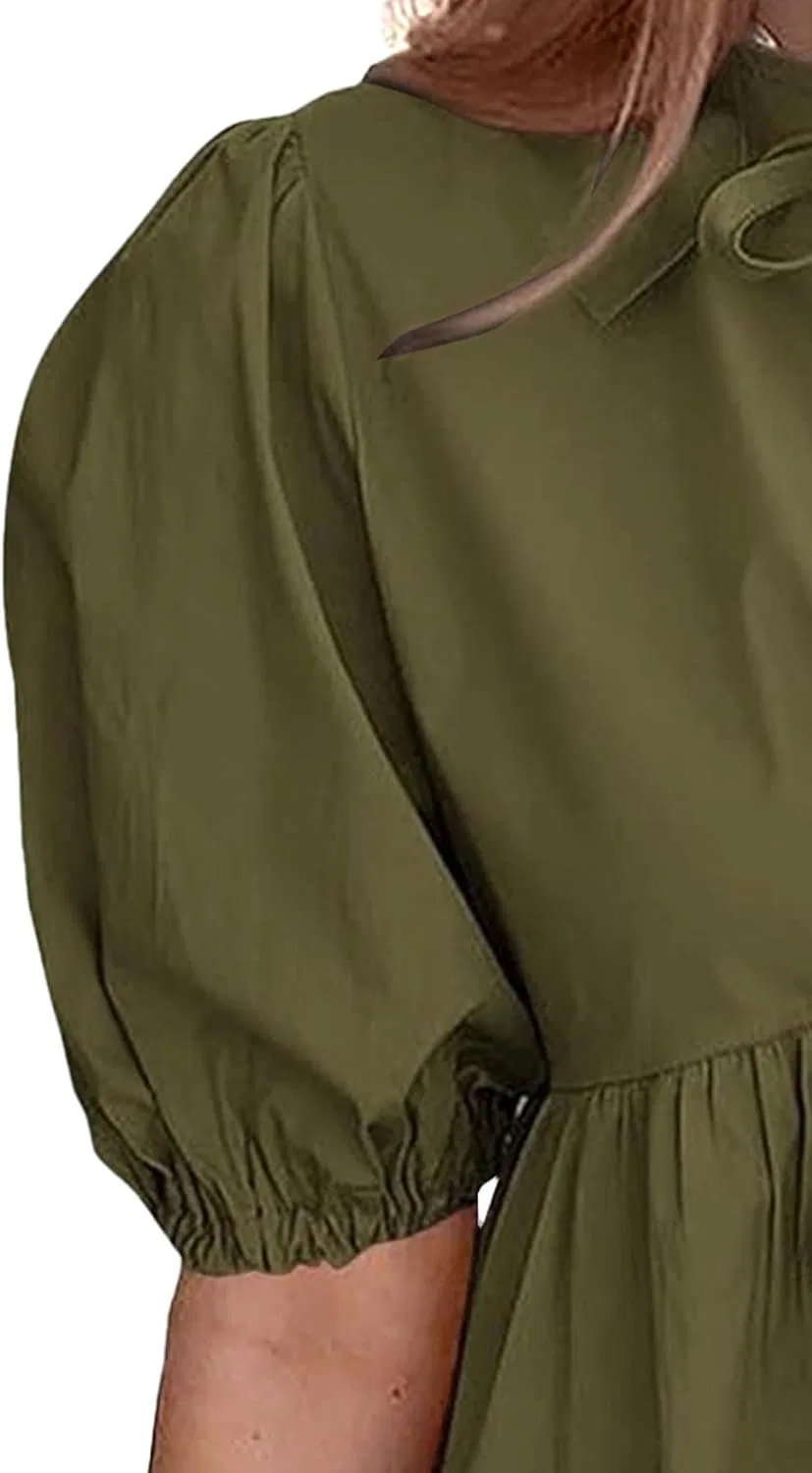Женское платье с буфовыми рукавами на завязках, Army Green — фото 4