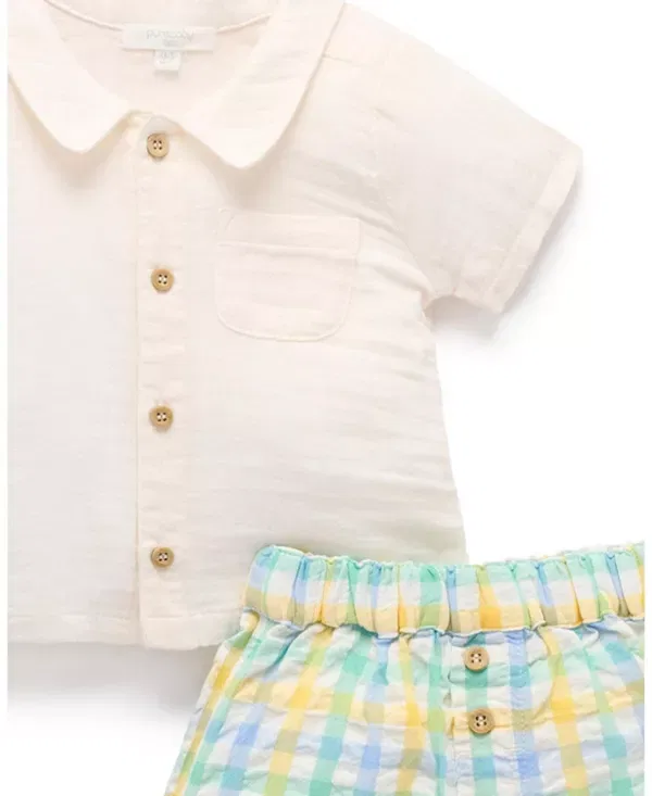 Детский комплект для мальчиков с коротким рукавом Purebaby, Multi Check — фото 4