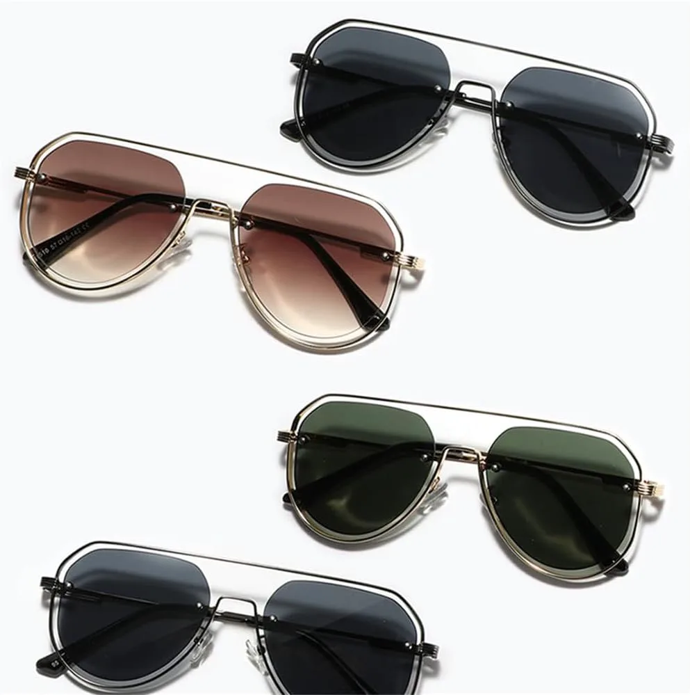 

Мужские солнцезащитные очки с полыми металлическими вставками и заклепками, винтажные женские солнцезащитные очки в большой оправе VFDHN, Gold With Brown