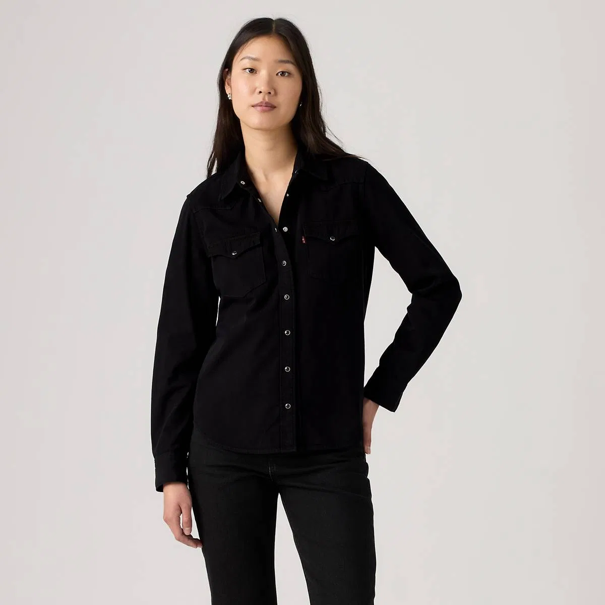 Классическая джинсовая рубашка в западном стиле на пуговицах Levi's, Basic Night Western - Medium Wash — фото 3