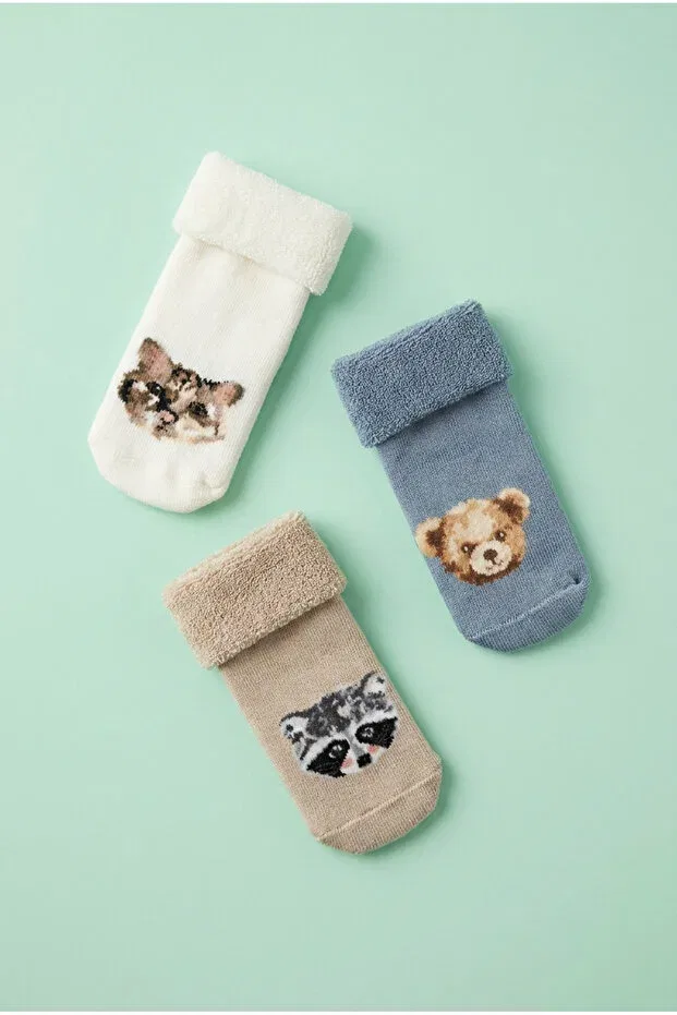 Детские носки с принтом Pack of 3 animal patterned towel baby socks Katia&Bony, Patterned — фото 4