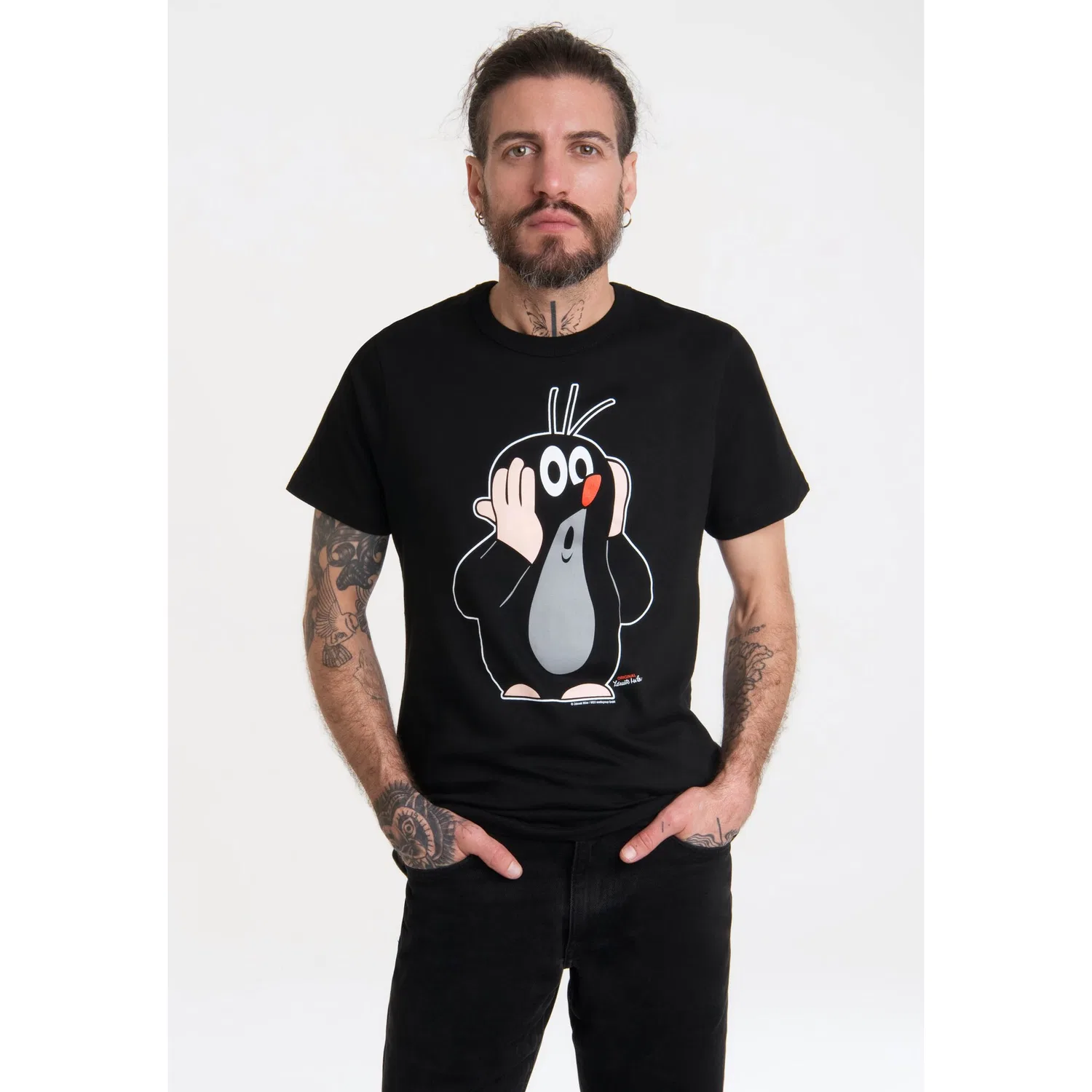 Детская хлопковая футболка с принтом Der kleine Maulwurf LOGOSHIRT, Black — фото 2