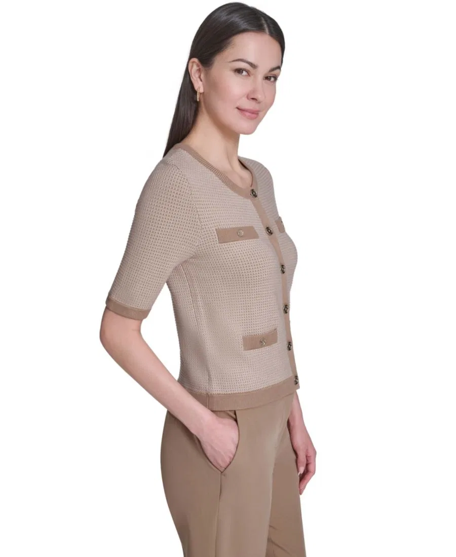 Свитер с коротким рукавом и круглым вырезом Honeycomb Tommy Hilfiger, Tannin/Whitecap — фото 3