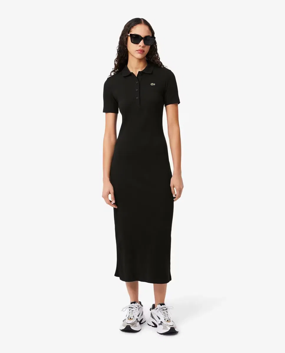 Платье-поло Lacoste Negro, органический хлопок, короткий рукав