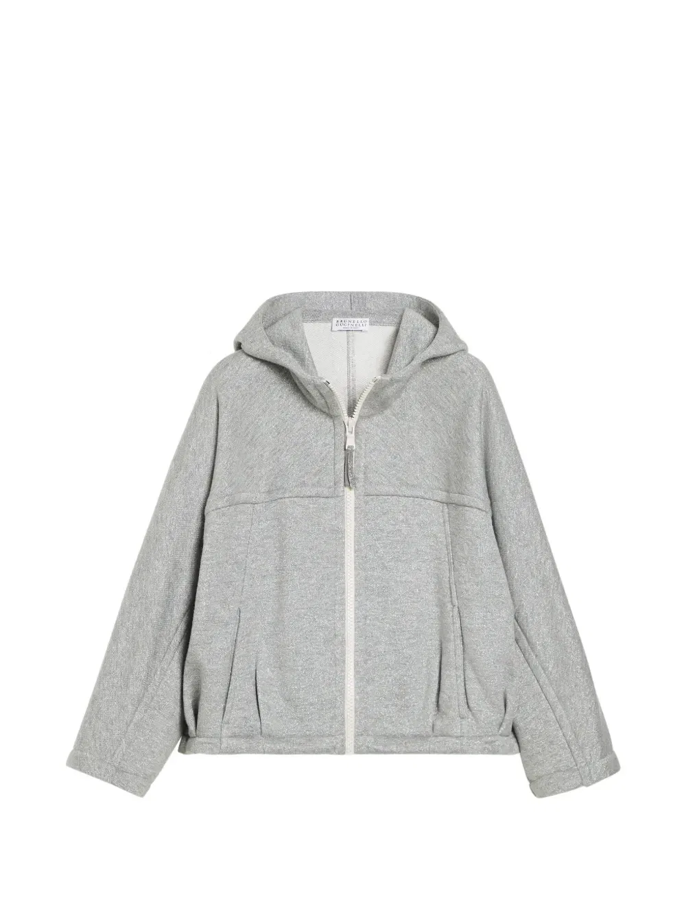 Махровая толстовка с капюшоном и декором Monili Brunello Cucinelli Kids, серый