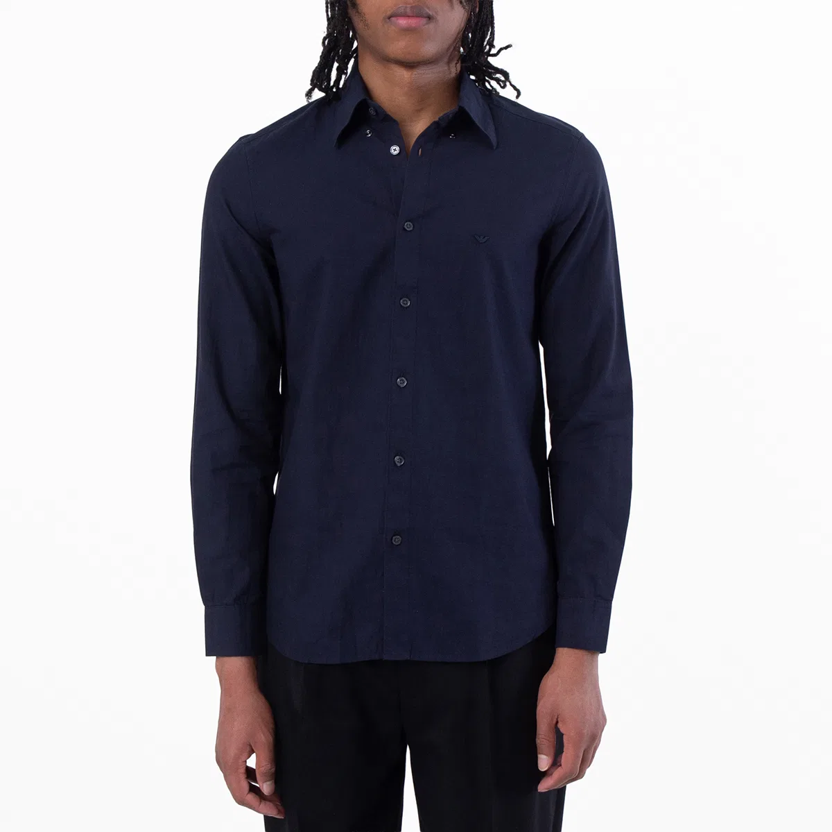 Рубашка из хлопка и шелка с длинным рукавом Emporio Armani, Iconico 0920 Blu Navy Ea