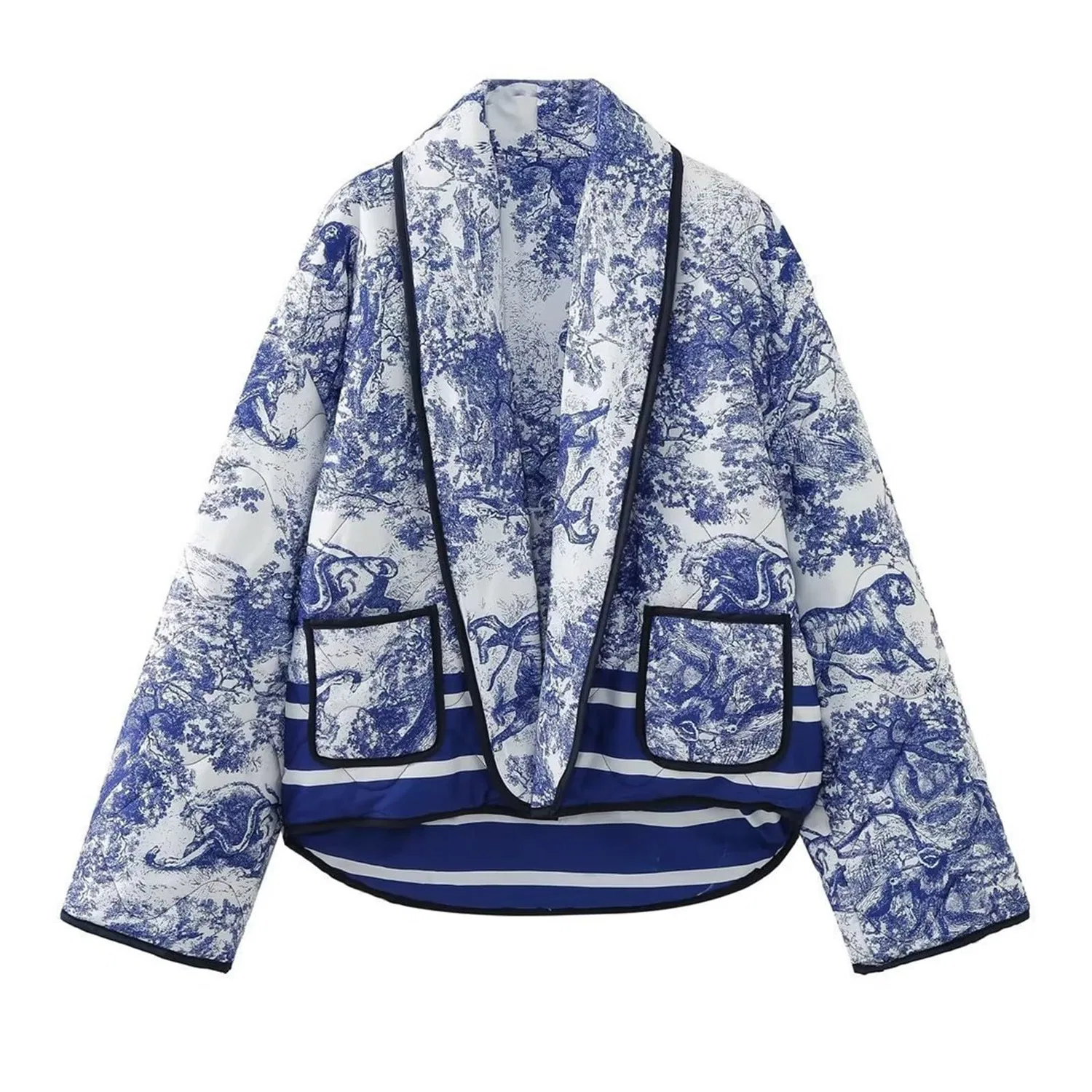 Женская куртка с принтом Vintage Printed Quilted Jacket, Blu scuro