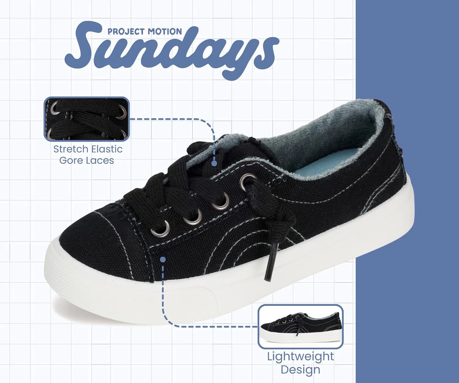 Детские кеды с принтом Sundays Canvas Shoes PROJECT MOTION SUNDAYS, Black Canvas — фото 2
