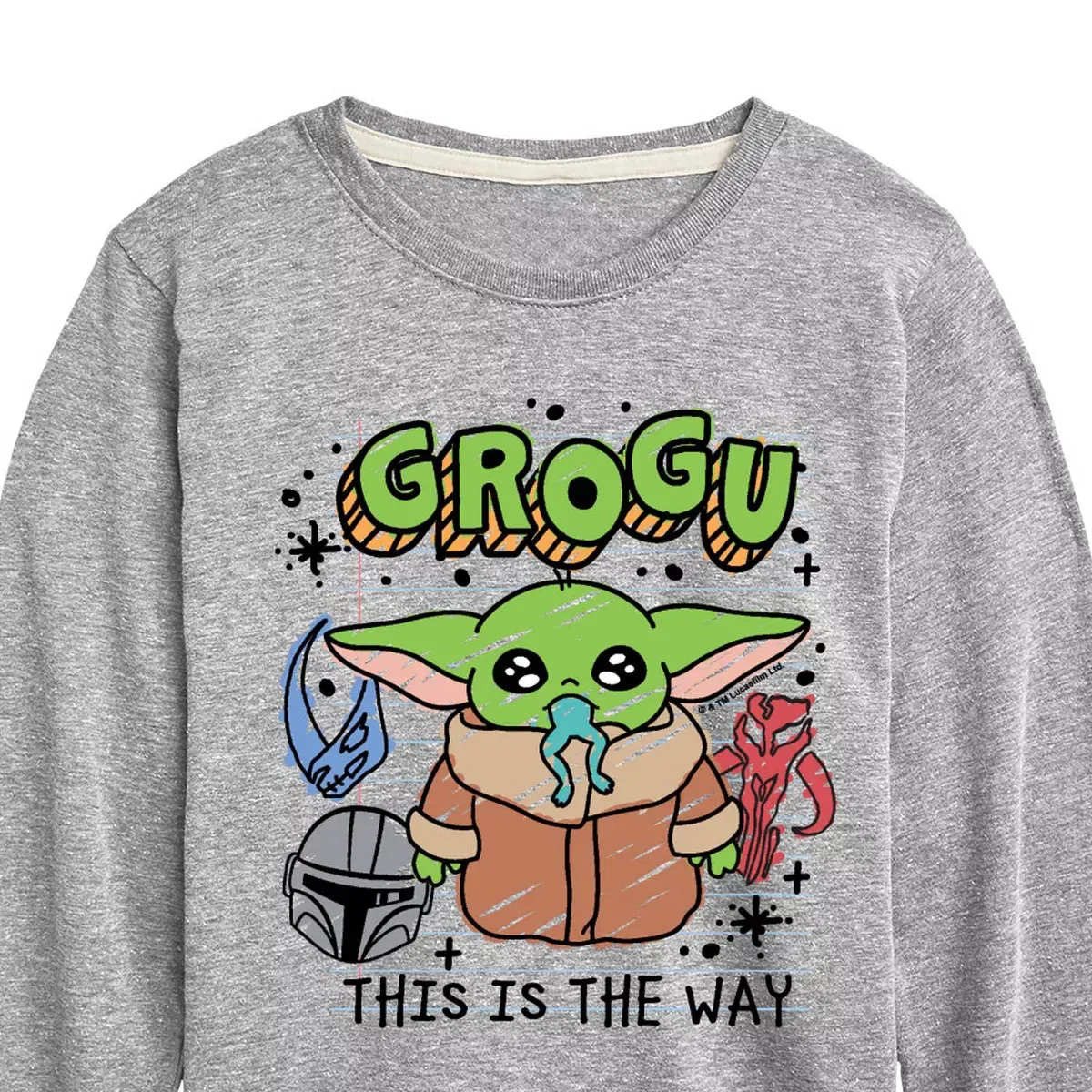 Детская футболка с длинным рукавом с принтом Grogu Notebook Star Wars, Athletic Heather — фото 2