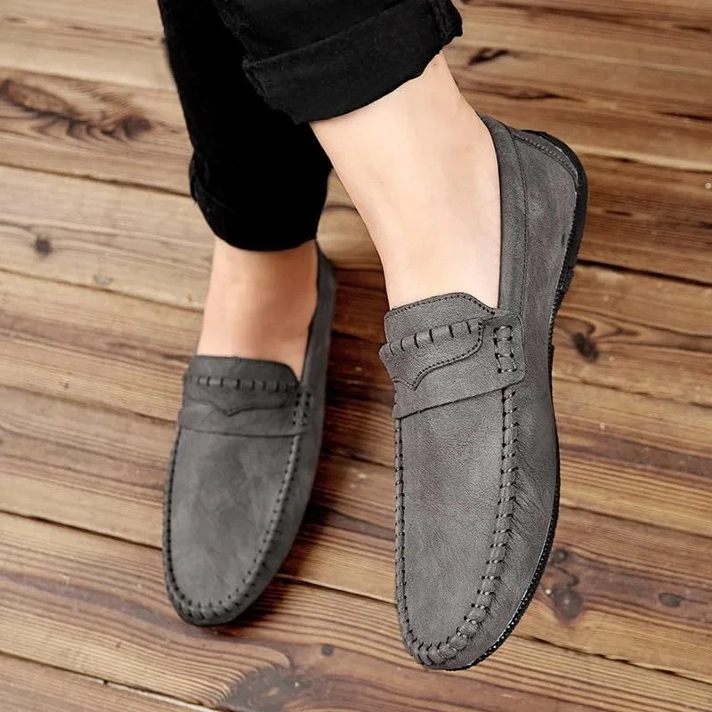 Лоферы кожаные Mens Loafers Round Toe PU Leather Penny Loafers Slip Resistant Flexible Anti-Slip Fashion Slip-on, серый SayfuR — фото 3