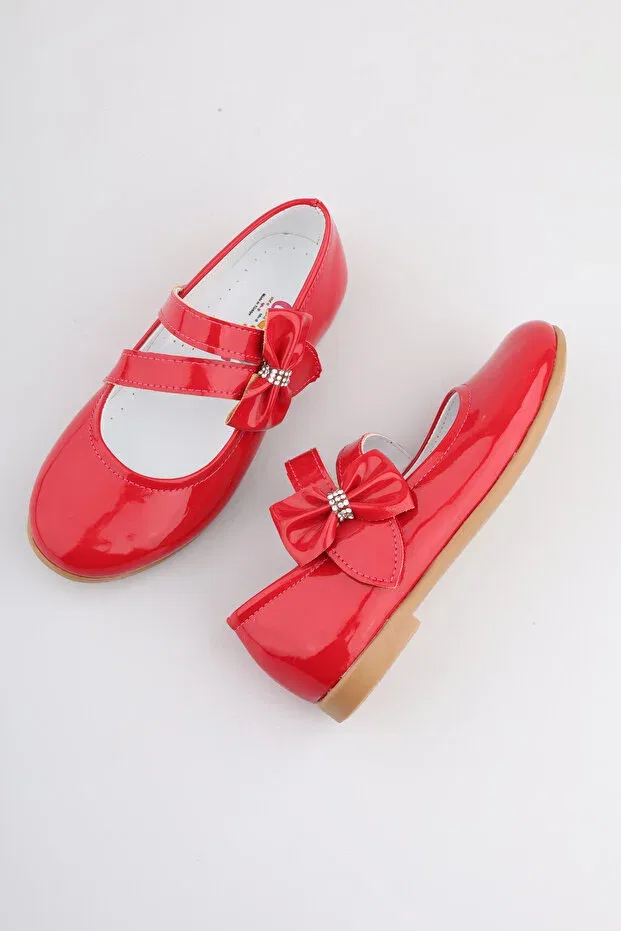 Детские балетки для девочек с принтом Moon Glow, Red Patent Leather — фото 4