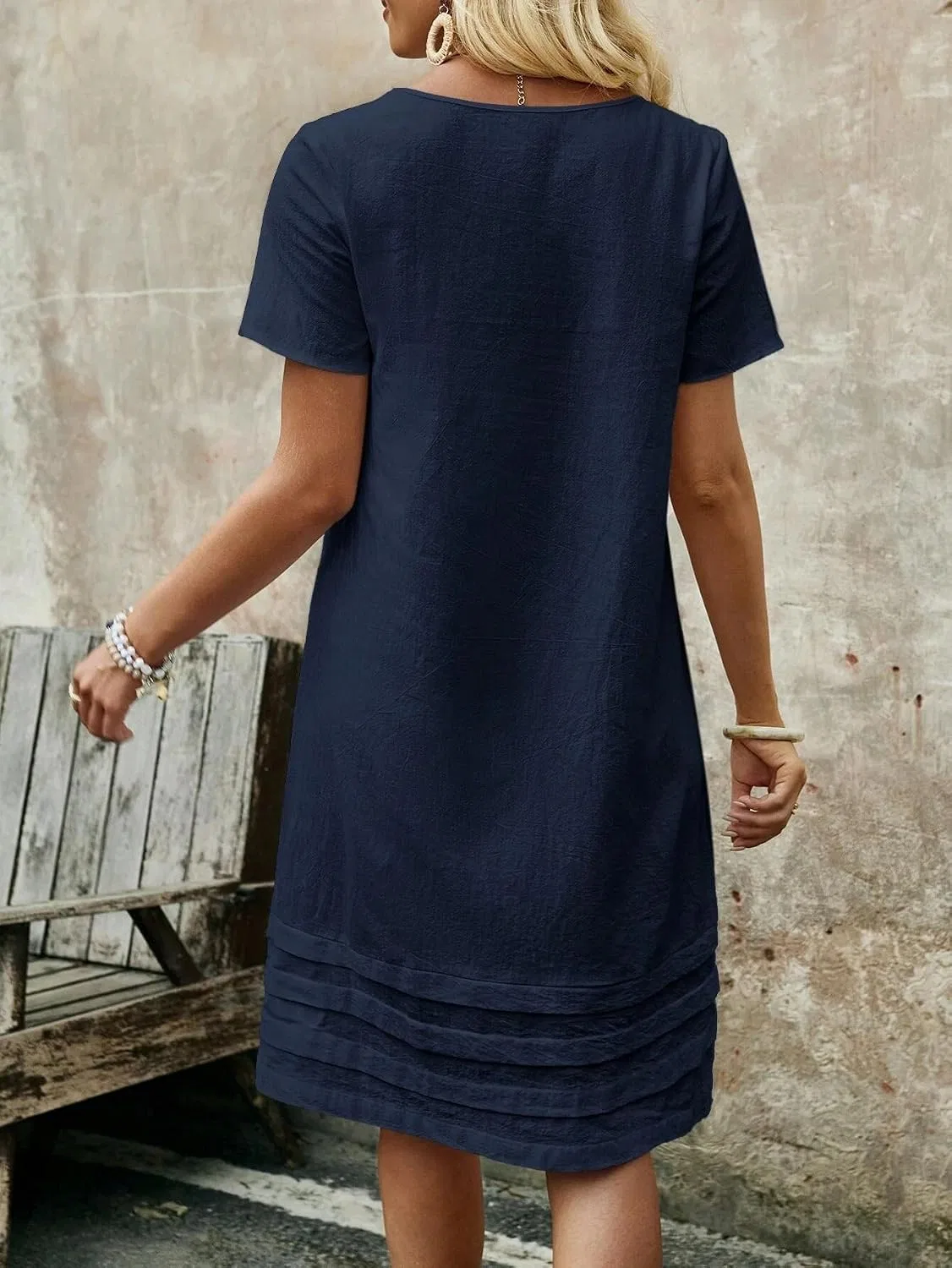 Женское короткое платье с круглым вырезом Casual, Navy Blue — фото 2