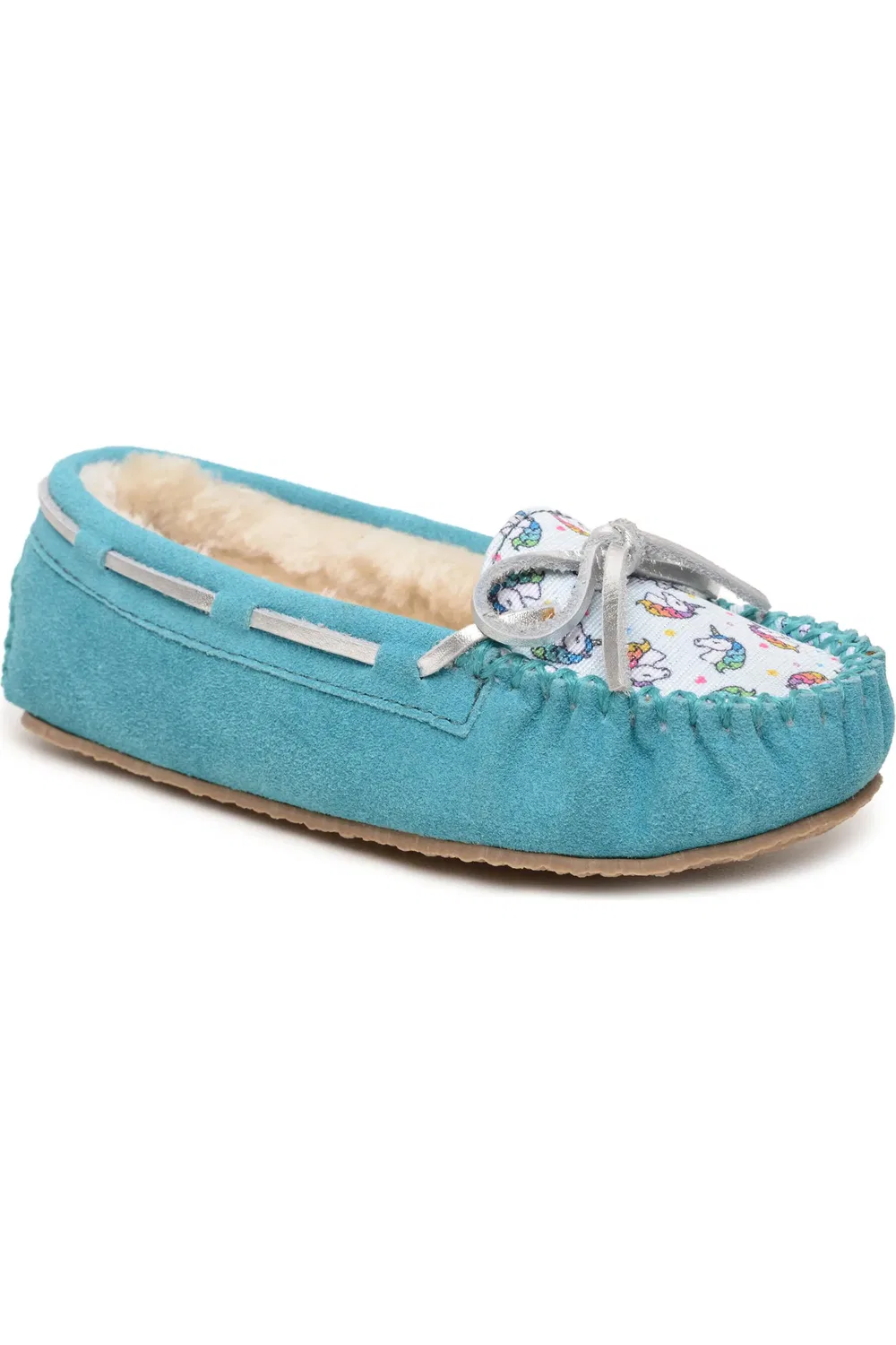 Детские тапочки слипперы с подкладкой из искусственного меха Cassie Minnetonka, Unicorn Turquoise