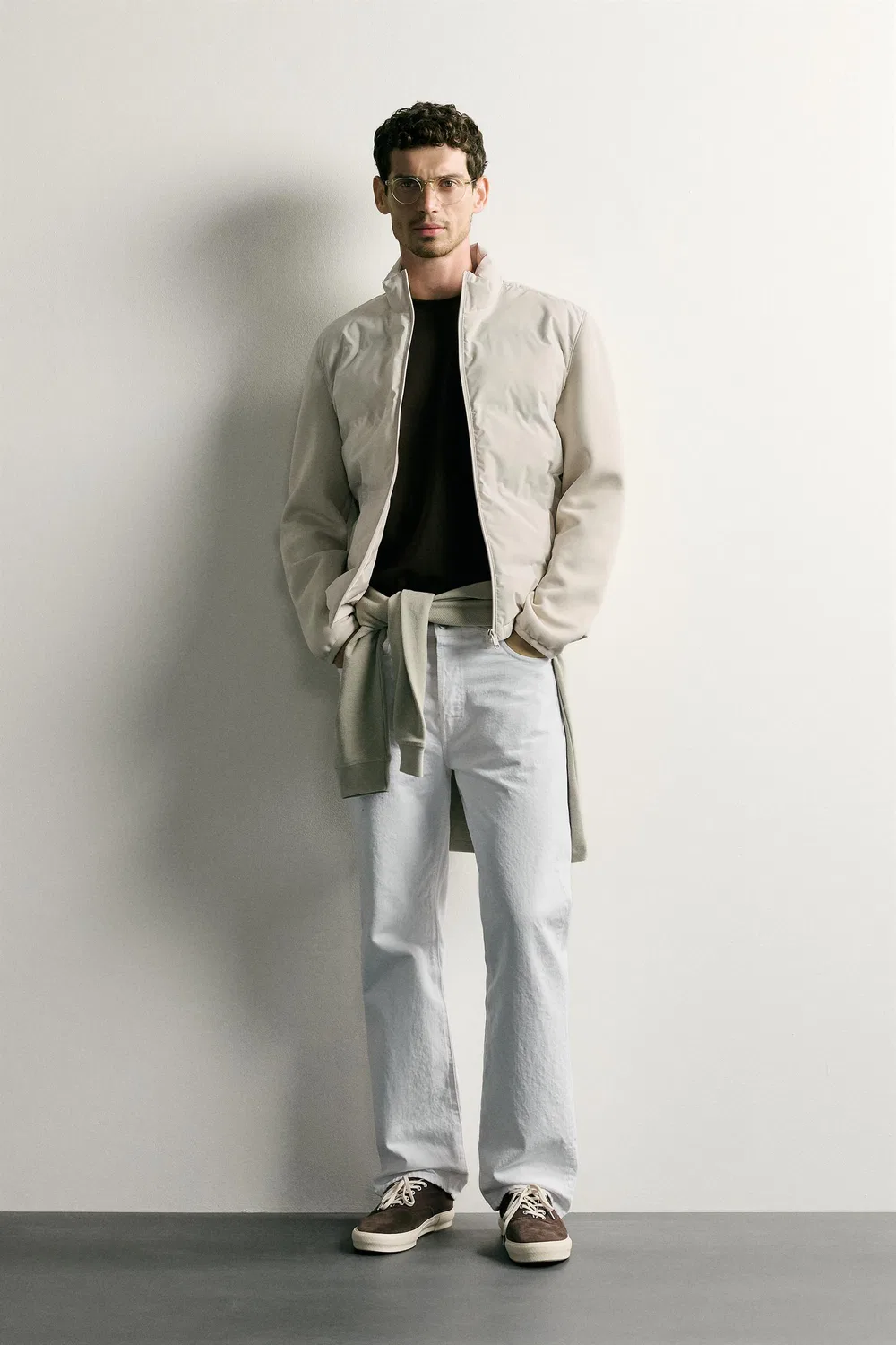 Стеганая куртка ZARA, Ecru