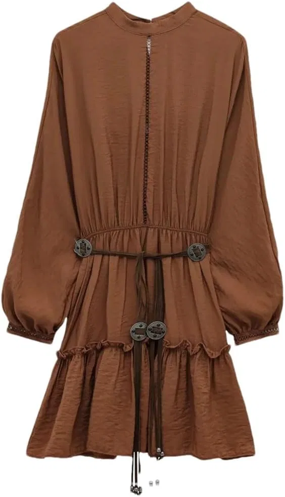 Женское мини-платье с кружевной вставкой, Brown