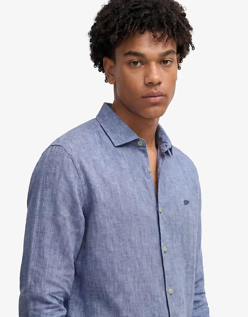 Льняная рубашка Superdry Riviera с длинными рукавами, французский синий шамбре — фото 3