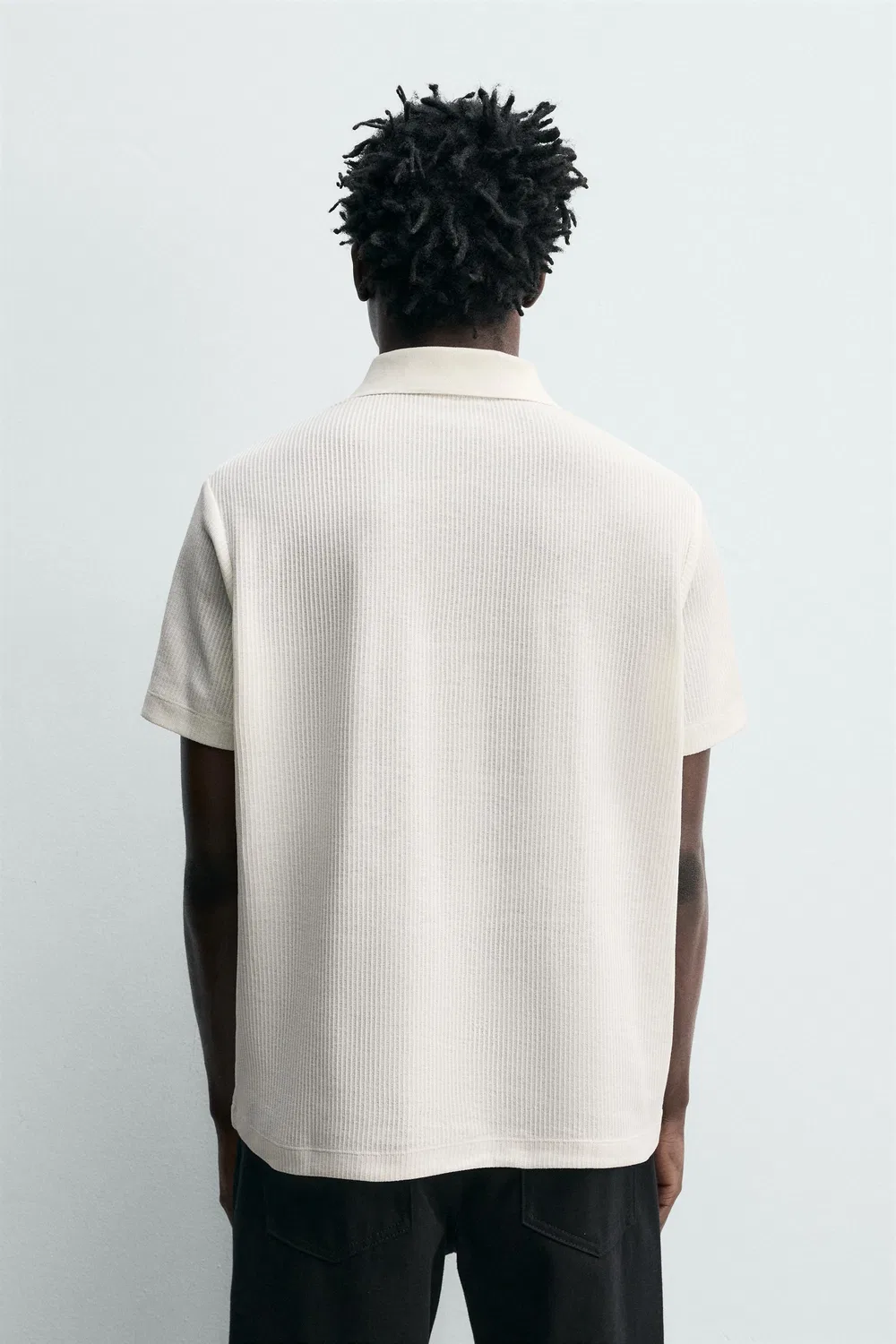 Рубашка-поло с вертикальной текстурой ZARA, Oyster-White — фото 3