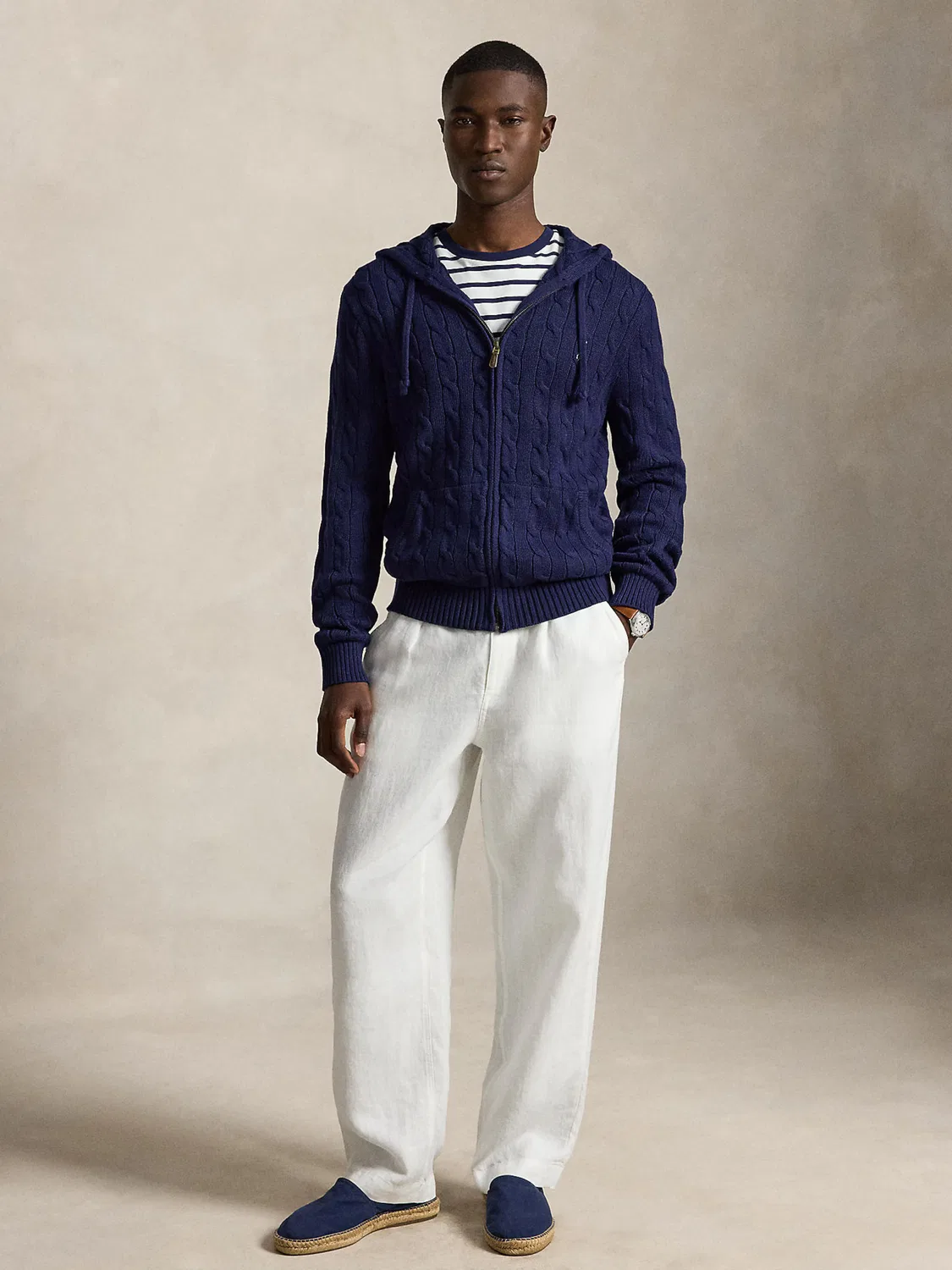 Вязаный кардиган Polo Ralph Lauren темно-синего цвета — фото 4