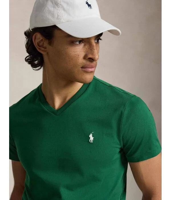 Мужская футболка с V-образным вырезом Custom Slim Fit Polo Ralph Lauren, Verde Bottiglia — фото 4