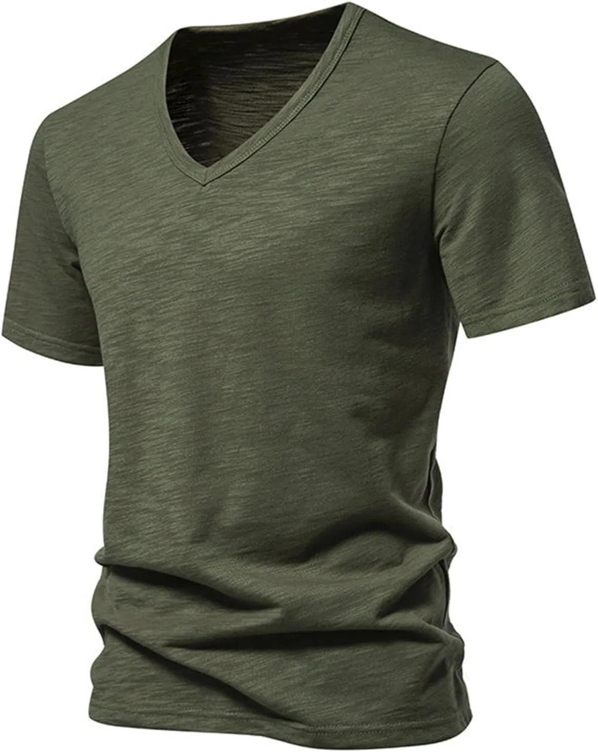 Мужская льняная футболка с V-образным вырезом, Lightweight, Green — фото 2